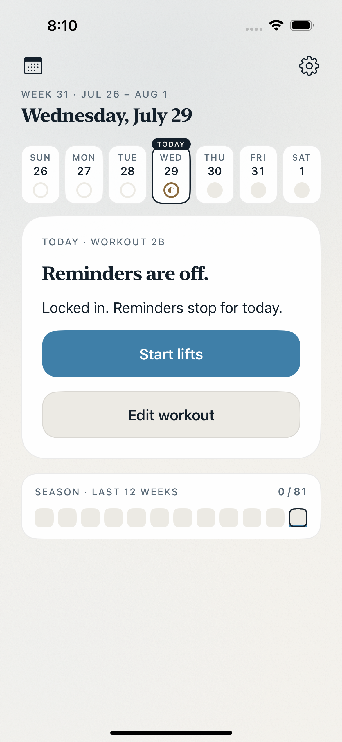 Committed gate — reminders off